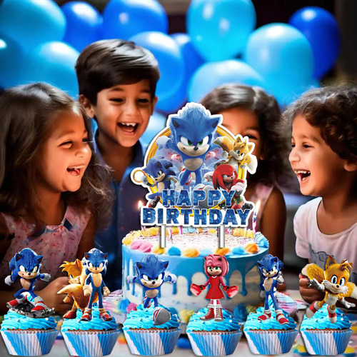 Sonic Cake Topper Feliz Cumpleaños 25 Pcs