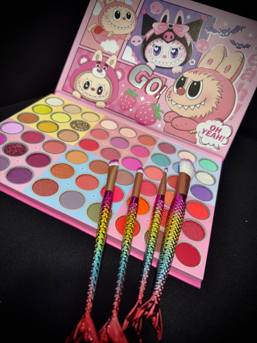 Paleta De Sombras Maquillaje Labubu 54 Tonos + 4 Brochas Rosa