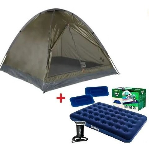 Carpa 4 Personas + Colchón Doble + Almohadas + Bomba