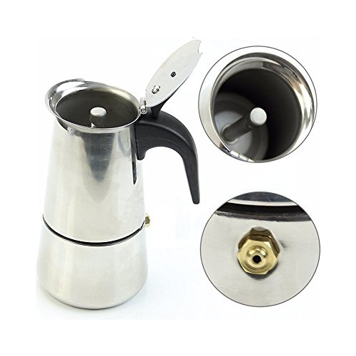 Cafetera De Acero Inoxidable Moka Espresso Latte De 2 T...