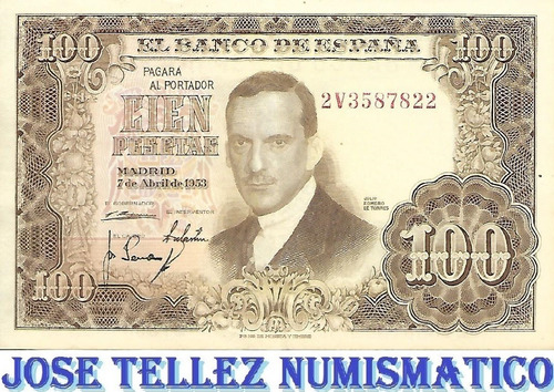 Billete España 100 Pesetas Año 1953 Ex+ Palermo