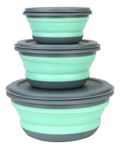 Kit 3 Potes De Silicone Dobrável Com Tampa Retrátil Multiuso