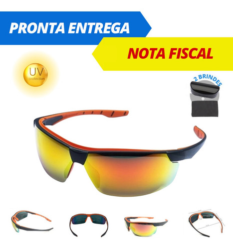 Imagem 2 de 9 de Óculos Esportivo Ciclismo Bike Corrida Casual Lente Laranja