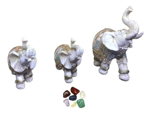 Manada De 3 Elefantes Hindúes Chicos + 1 Cuarzo De Regalo