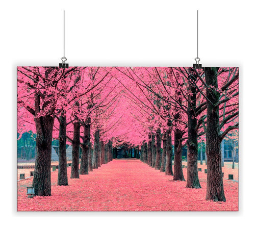 Cuadro De Pvc Con Poster Laminado Arbol Rosa, Isla N 60x90cm