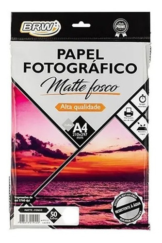 Papel Fotográfico Brw Matte Fosco A4 50fls 180g Cor Branco