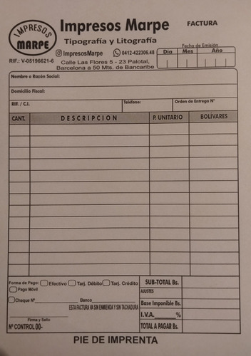 5 Talonarios De Facturas Mitad De Oficio 