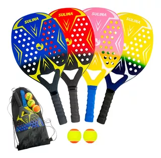 Kit 4 Raquete Beach Tennis + Capa E Bola Oficial