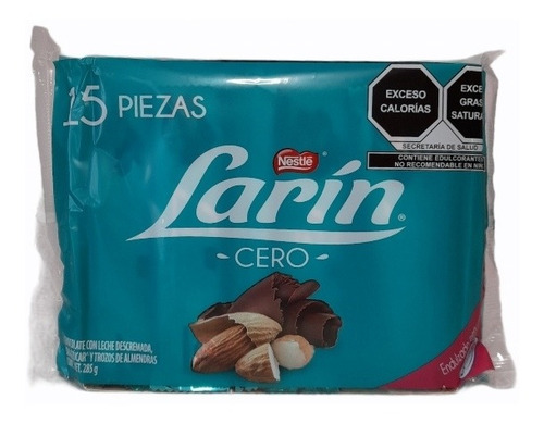 Imagen 1 de 1 de Chocolate Larin Almendras Sin Azucar, 15pzs