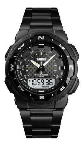 Reloj pulsera Skmei 1370 con correa de acero inoxidable color negro - fondo negro/gris