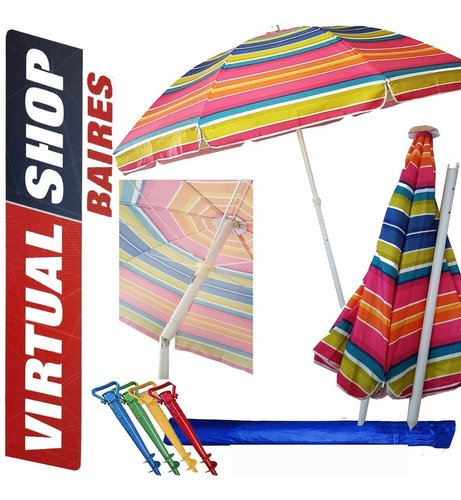 Sombrilla 2 Metros + Carpa Playera + Saca Arena + Fundas