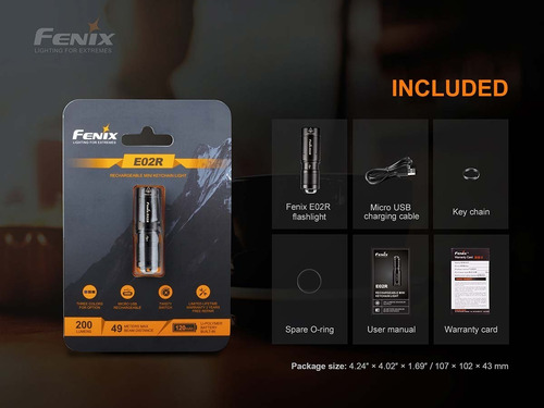 Imagen 7 de 7 de Linterna Led Fenix E02r Recargable Llavero 200 Lumens 49mts