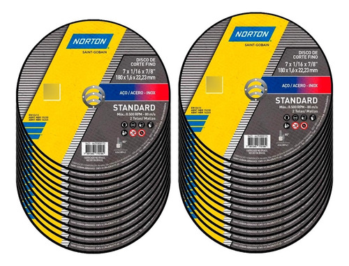 Kit Com 25 Disco De Corte 7 X 1,6 Mm Standard Norton