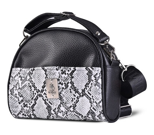 Cartera Bandolera Rummy Bartos Acabado De Los Herrajes Níquel Color Negro Reptil Diseño De La Tela Eco Cuero