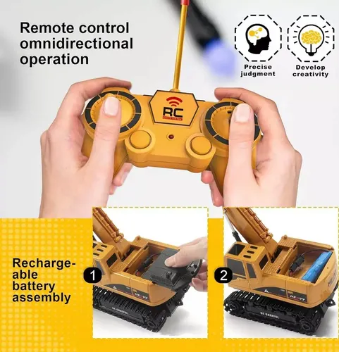 Camión RC De Obras Con Luces – Hormigonera, Volquete, Grúa O Excavadora (Modelo Aleatorio) 1:16 A Control Remoto, Juguete De Construcción Para Niños Con Funciones Mecánicas Reales