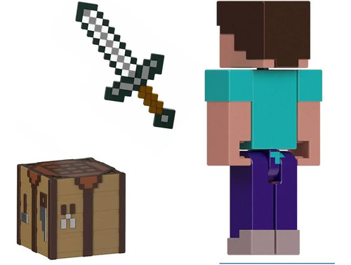Mattel Minecraft Steve Espada De Hierro Y Mesa De Trabajo
