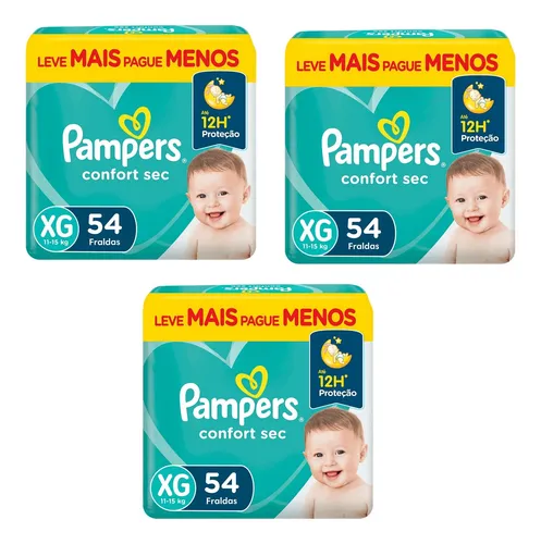 Kit 3 Fraldas Pampers Confort Sec Tam Xg 54 Fortbag Procter