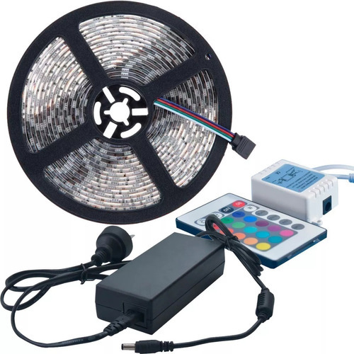 Imagen 2 de 5 de Tira Led Rgb 3528 Exterior Controlador Fuente 12v Control 5m