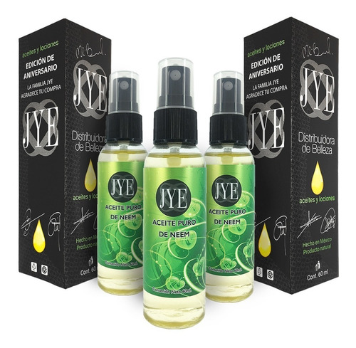 3 Botellas De Aceite Neem Natural Jye  Puro 180 Ml