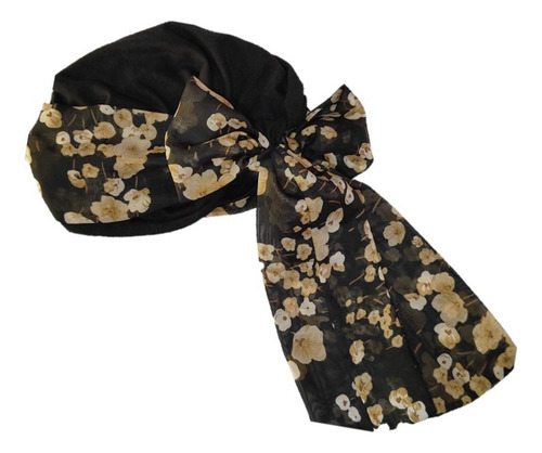 Turbante Gorro Para Mujer C/banda Oncológico Quimio. Algodon Color Negro Estampado