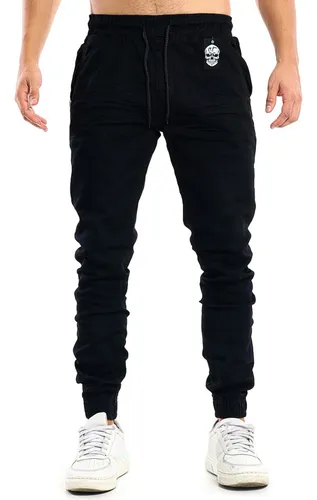 Calça Jogger Masculina Jeans Sarja Elástico Cintura Lycra