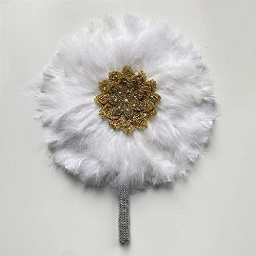 Abanico De Plumas Blancas Y Mango Dorado Para Boda O Baile N