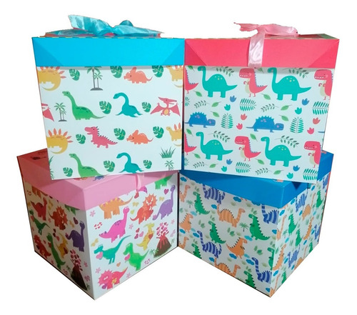 Pack 12 Cajas De Regalo Dinosaurios, Cajas De Niños 22x22 Cm