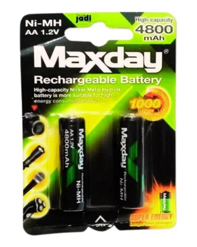 Pilas Baterias Recargables De Litio 2 Uni Aa Maxday 4000mah