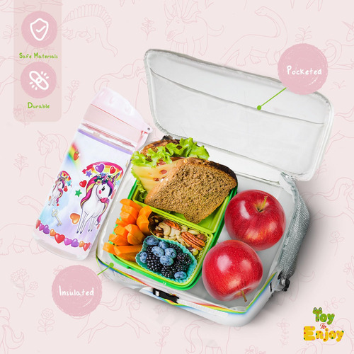 Bolsa De Almuerzo Aislada Con Botella Y Correa Ajustable Unicornio Nombre Del Diseño