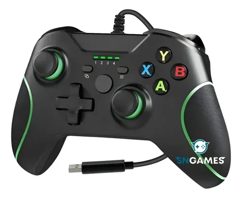 Controle Compatível Xbox One Com Fio USB para Console e PC Windows, Joystick Gamer com Vibração, Analógicos de Precisão, Plug and Play, Cabo Longo, Cor Preto, Sngames