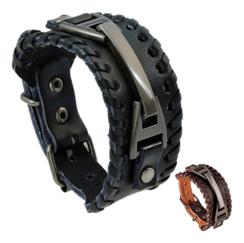 Pulseira Bracelete Metal Couro Legítimo Masculino Cowboy Hip