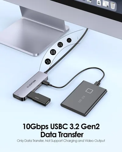 Hub Usb C 2 Pies 4 Puertos 10 Gbps Carga Pd 100 W Gris