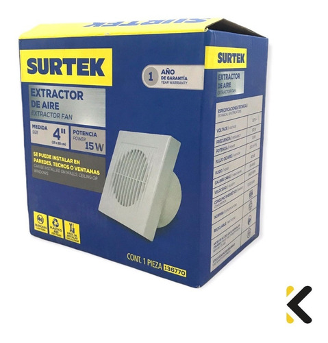 Imagen 3 de 6 de Extractor Aire 4 Blanco Surtek