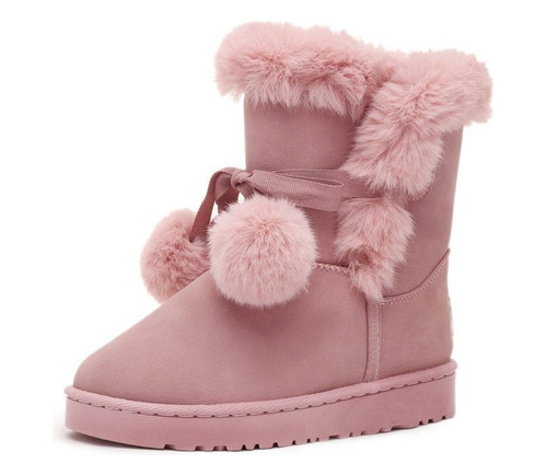 Botas De Nieve Cálidas De Piel Para Mujer Zapatos De Ante