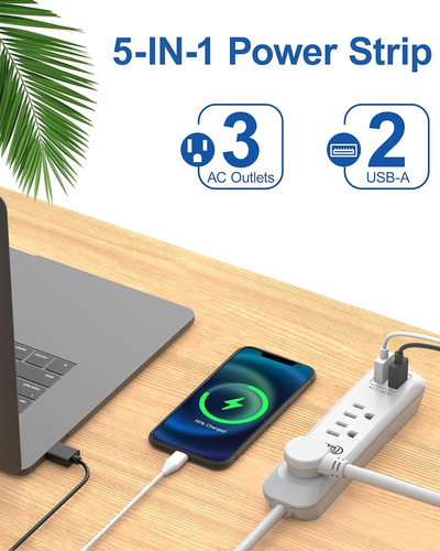Usb Power Strip Surge Protector Extension Cord De Extensión