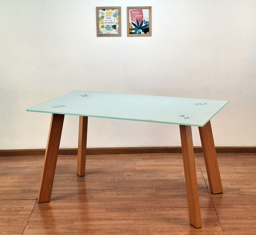 Mesa Vidrio Comedor Rectangular Patas Haya Outlet Oferta!