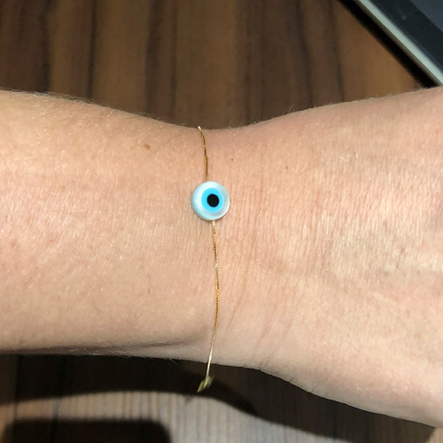 Pulseira Veneziana 19cm E 5mm Com Olho Grego Em Ouro 18k