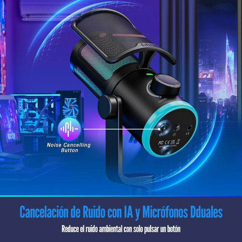 Micrófono Fifine Ampligame Am6 Rgb Usb Cardioide - Black