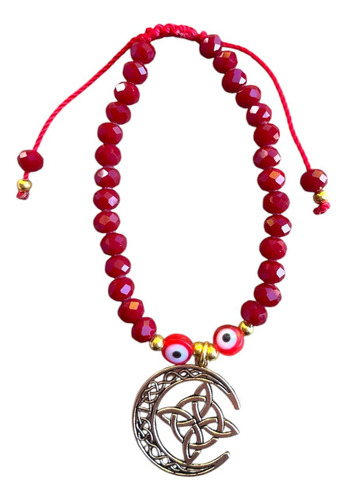 Paquete De 5 Pulseras Nudo De Bruja Con Luna (hécate) Rojo-ojo Turco