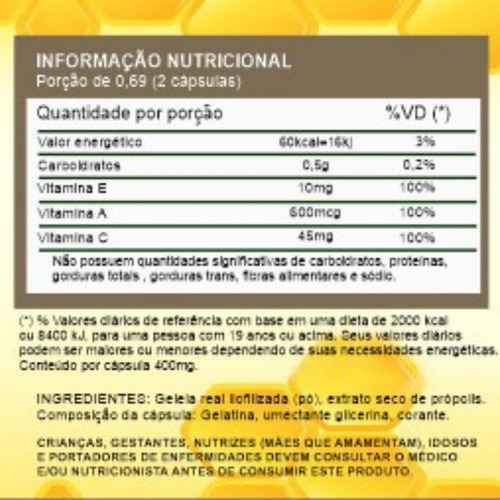 Imagem 4 de 6 de 3x Geleia Real Liofilizada Própolis E Vitaminas 180 Capsulas