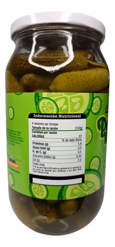 Pepinillos En Vinagre Sin Gluten Frasco Vidrio 1l. El Casero