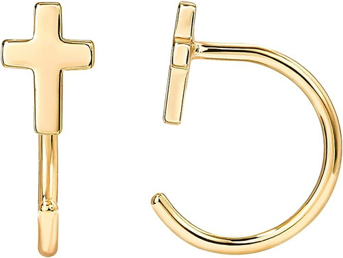 14k Gold Plated Girls Silver Earrings Pave Cz Gold Cross Ear