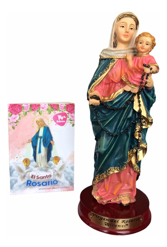 Virgen Del Santo Rosario En Porcelana 20cm + El Rosario