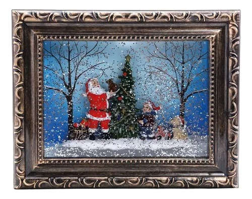 Moldura Decorativa Papai Noel Com Água E Led 19x24x6 Cm