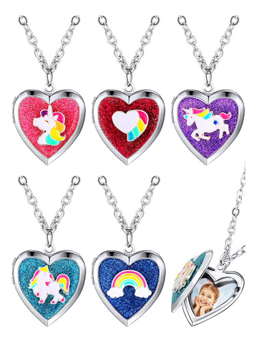 5 Piezas Collar Con Medallón De Corazón De Unicornio Collar 