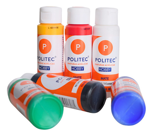 Kit Pinturas Acrílicas Politec 6 Colores Básicos 60 Ml C/u