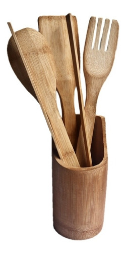 Set De Cucharas Utensilios En Bambú Y Madera X5