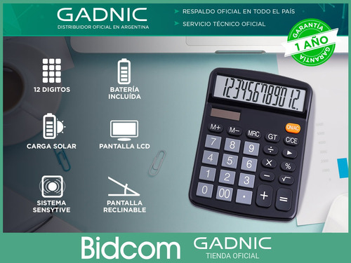 Imagen 2 de 9 de Calculadora Gadnic 12 Digitos Bateria Larga Duración