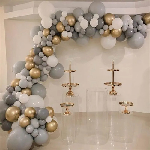 Arco Globos Gris Blanco Dorado Pastel Decoracion