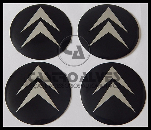 Jg Emblema Adesivo Calota Roda Citroen Preto 58mm - 4 Pçs